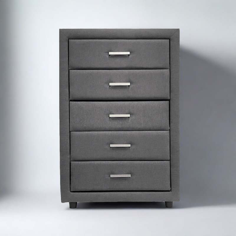 Majestic II Modern Chest of Drawers - Blue Grey Upholstery, Five Spacious Drawers - The A2Z Furniture