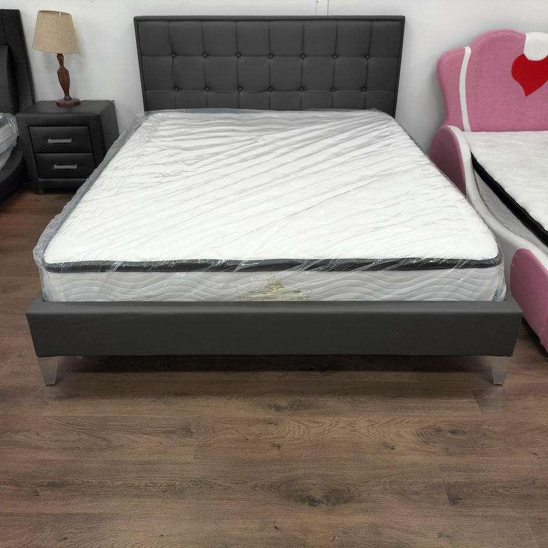 Malindo Bed Frame - Modern Contemporary Design, Dark Grey PU Leather Upholstery, Queen and King Sizes - The A2Z Furniture
