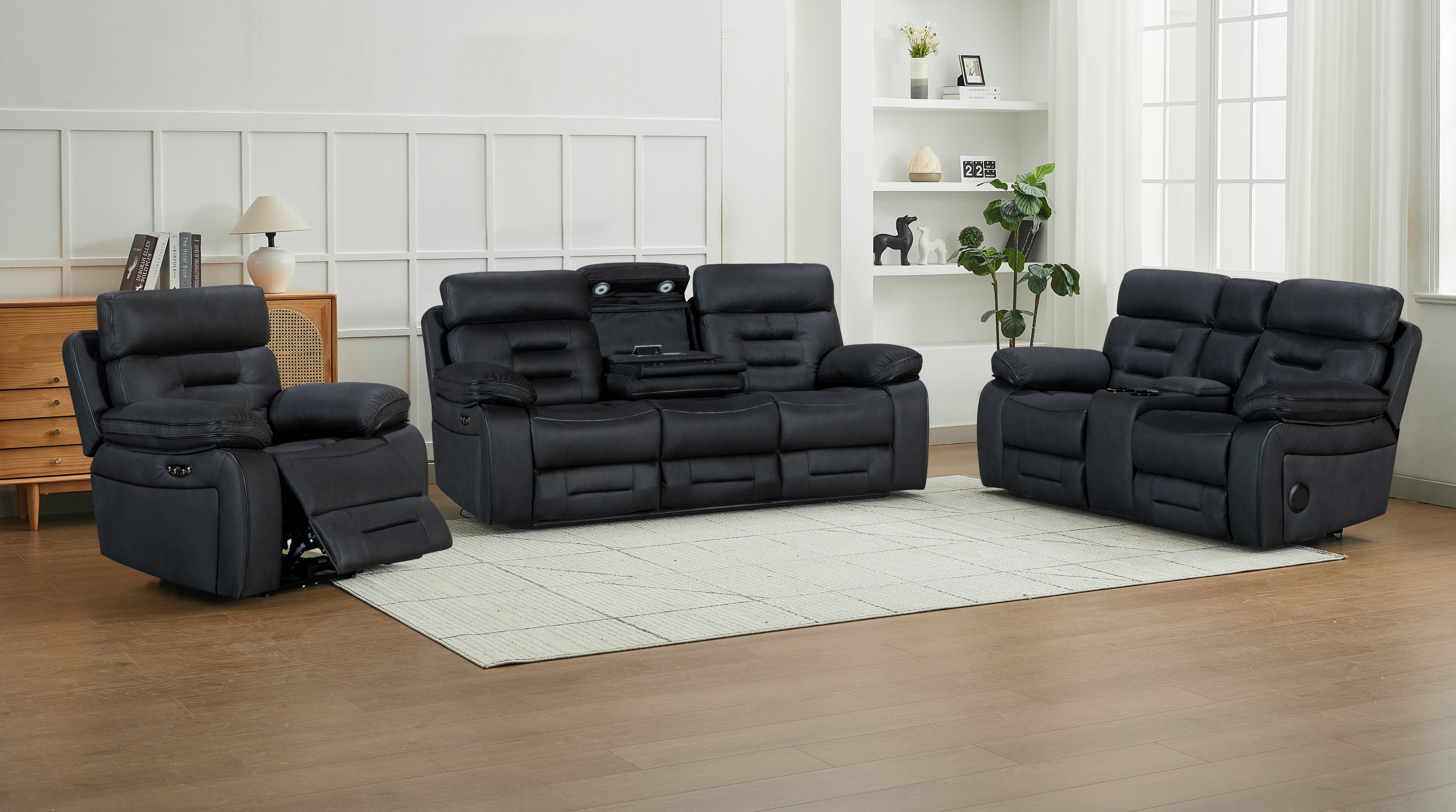 Malvern 3+2+1 seater electric recliner package in black palomino fabric