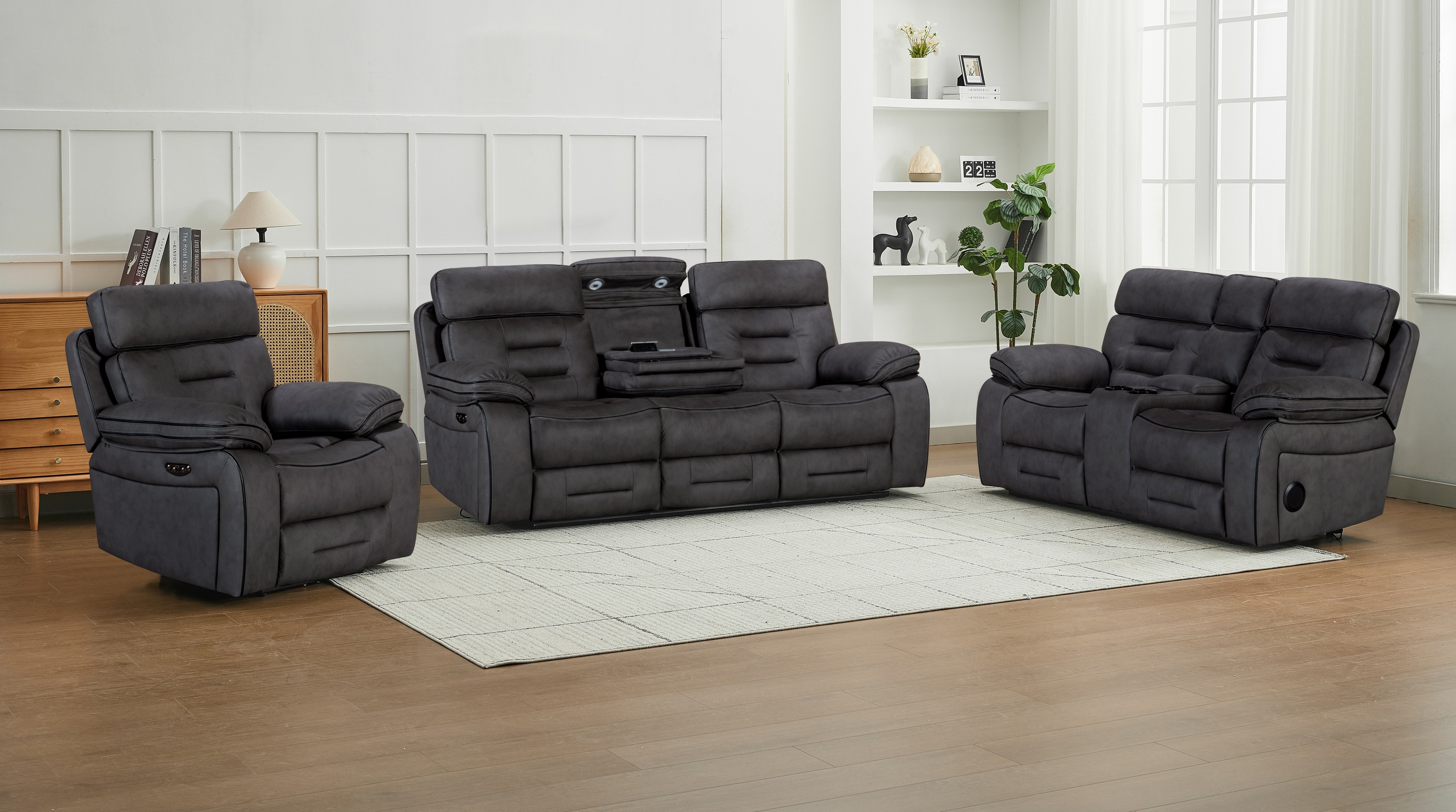 Malvern 3+2+1 seater electric recliner package in grey palomino fabric