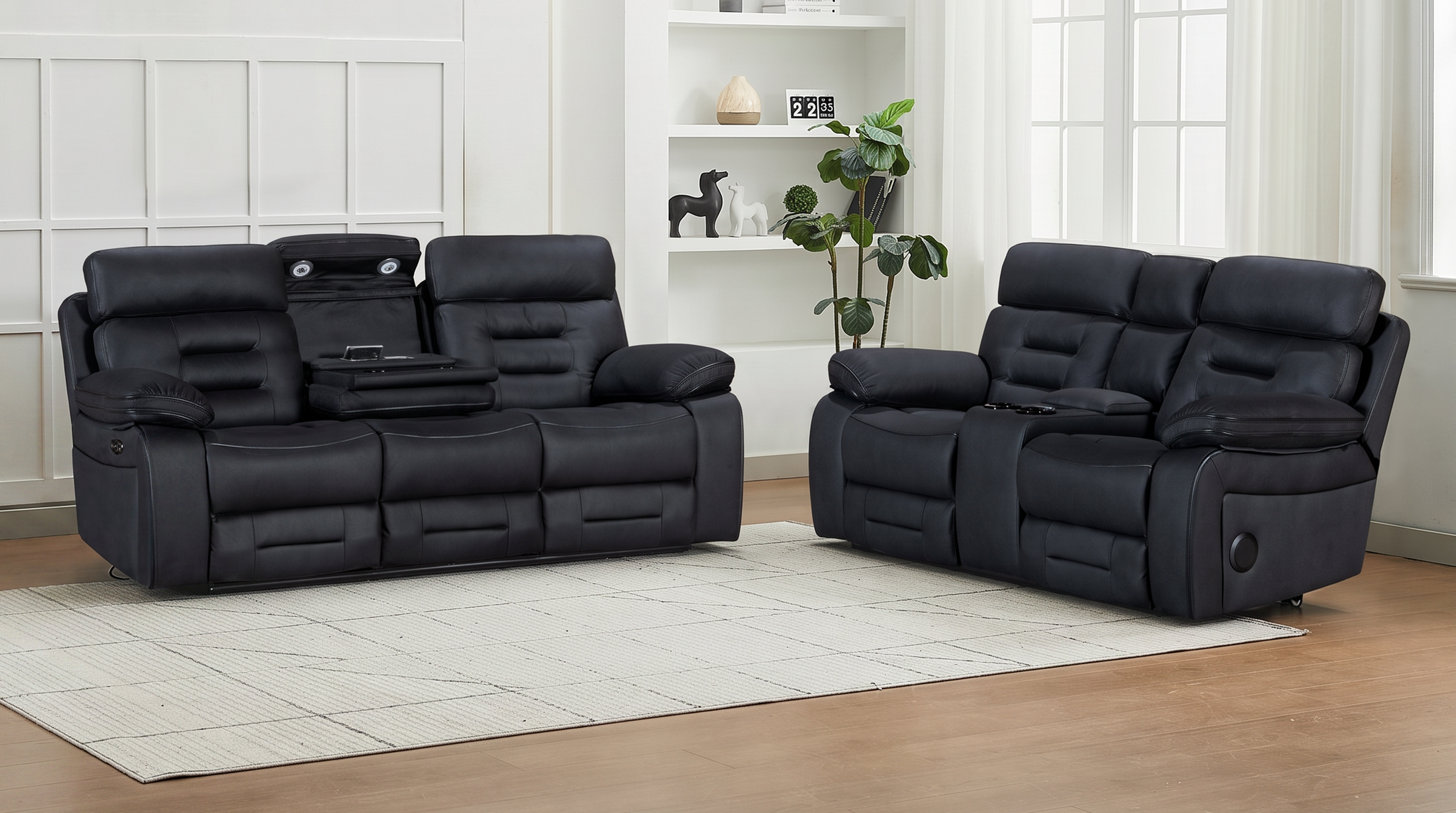 Malvern 3+2 seater electric recliner package in black palomino fabric
