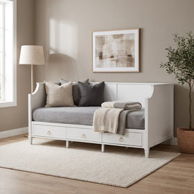 Mariana Daybed styled as a sofa in a neutral guest room