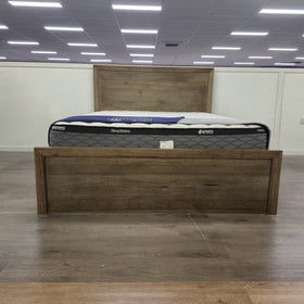 Close-up of the Marina gas lift bed frame's timber-look headboard and footboard grain and panel detailing - The A2Z Furniture showroom
