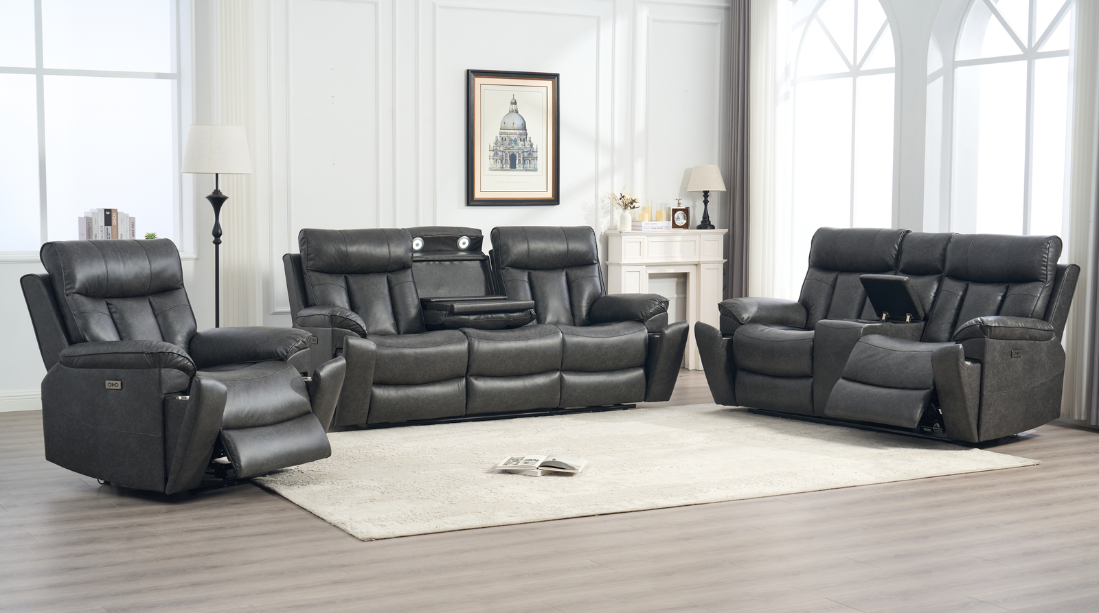 Marshall 3+2+1 Dark Grey Electric Recliner Package