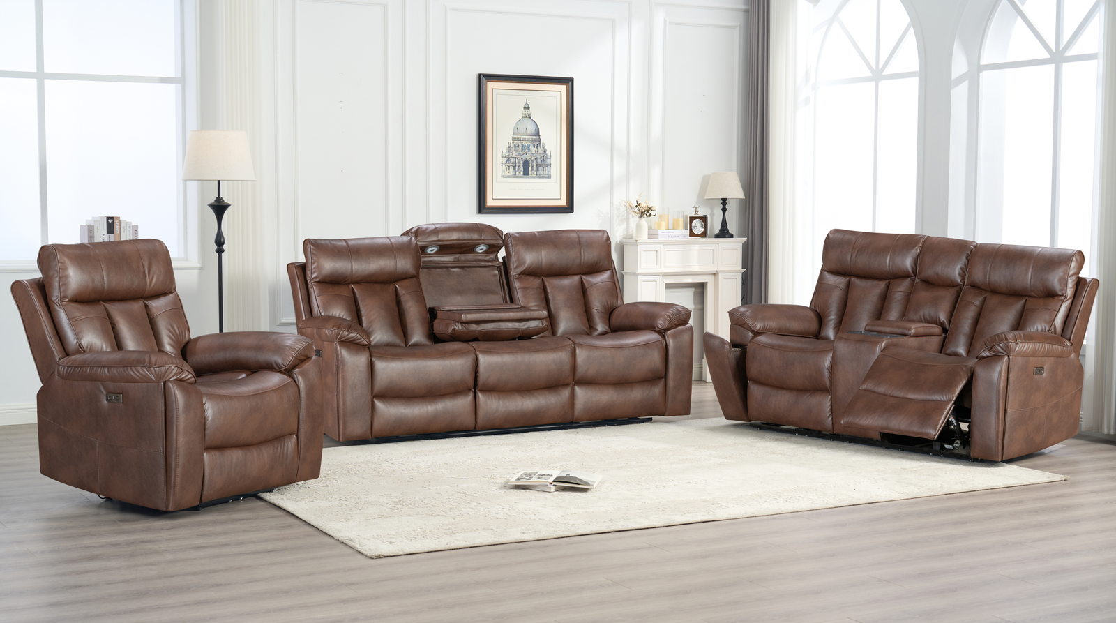 Marshall 3+2+1 Sandy Brown Electric Recliner Package