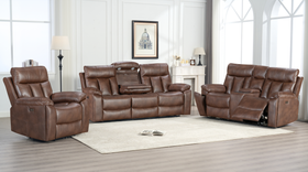 Marshall 3+2+1 seater electric recliner package in sandy brown air leather