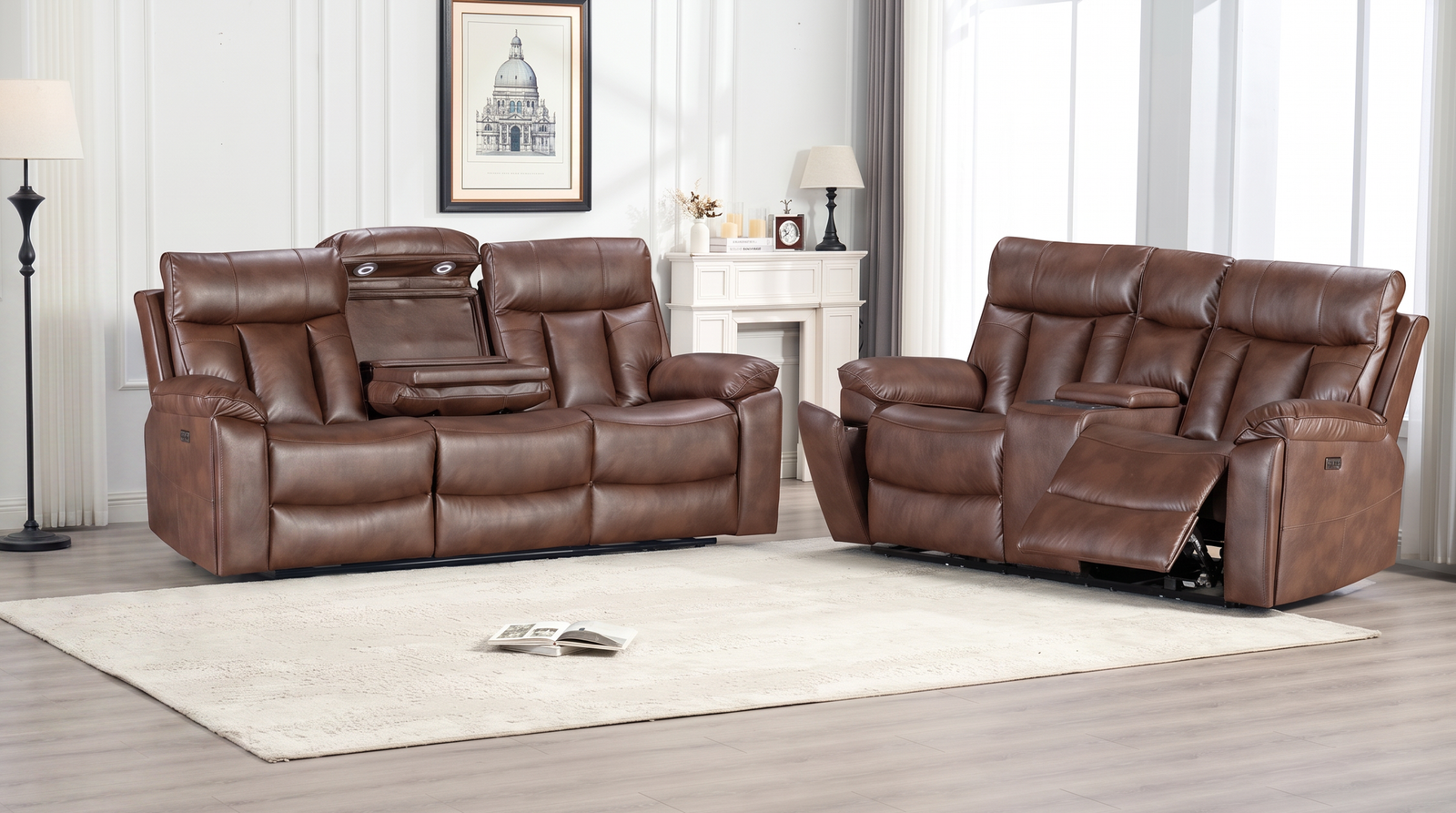 Marshall 3+2 Sandy Brown Electric Recliner Package