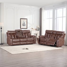 Marshall 3+2 seater electric recliner package in sandy brown air leather