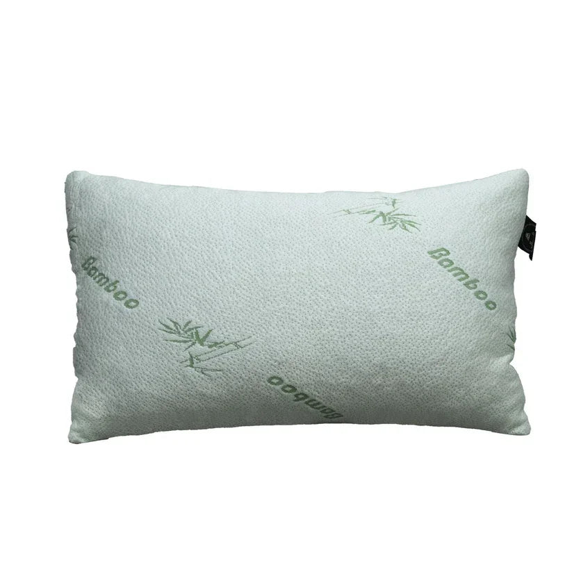 Gray pillow with 'Bamboo' text and graphics on a white background