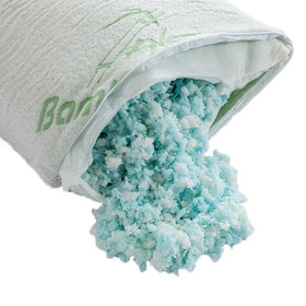 Open bag of blue bath salts with 'Bamboo' branding on a white background