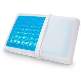 Gel pillow with blue cooling gel pad on a white background