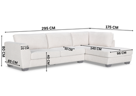 Melton Chaise Lounge dimensions — 295cm length, 175cm depth, 80cm height, 40cm seat height