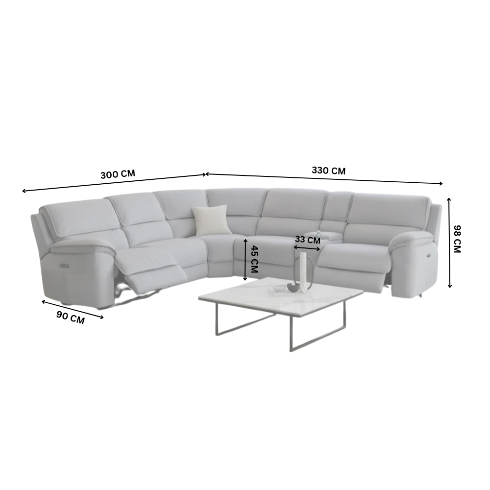 Memphis Fabric Electric Corner Recliner dimension diagram
