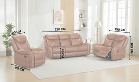 Beige sofa set with dimensions marked on a white background