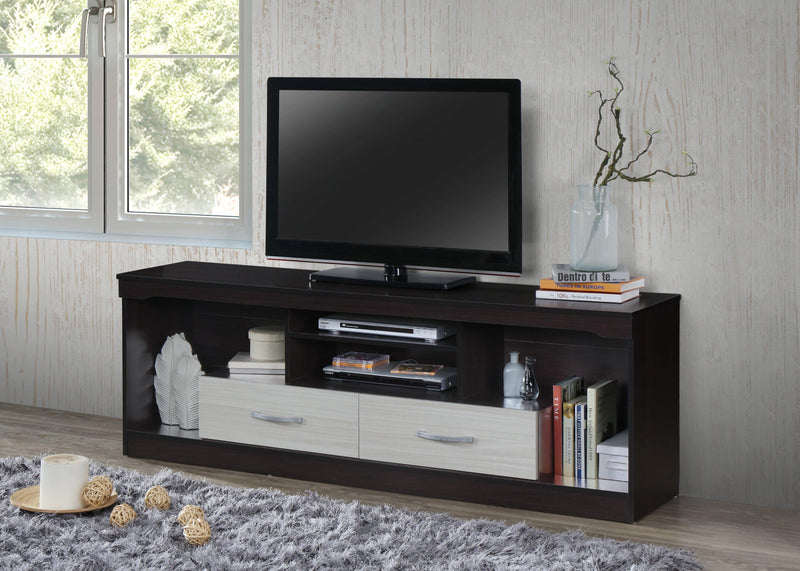 Monalisa TV Unit - dual-tone design with 2 drawers and open shelves for ample storage space, made of sturdy MDF sheets, by The A2Z Furniture