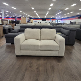 Montana 2 Seater Fabric Sofa in Galaxy Natural beige, front view on display at The A2Z Furniture showroom