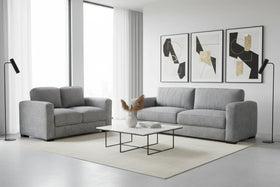 Grey fabric sofa set on a white background