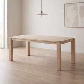 Nelson Dining Table in Brushed Smoke acacia and engineered wood finish, straight square legs, styled in a dining room - The A2Z Furniture