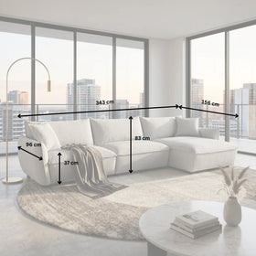 Opal L-Shaped Fabric Lounge with Chaise dimension diagram