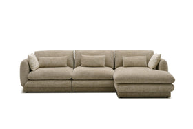 Otway L-Shaped Fabric Lounge with Chaise in Beige, left-hand chaise when sitting