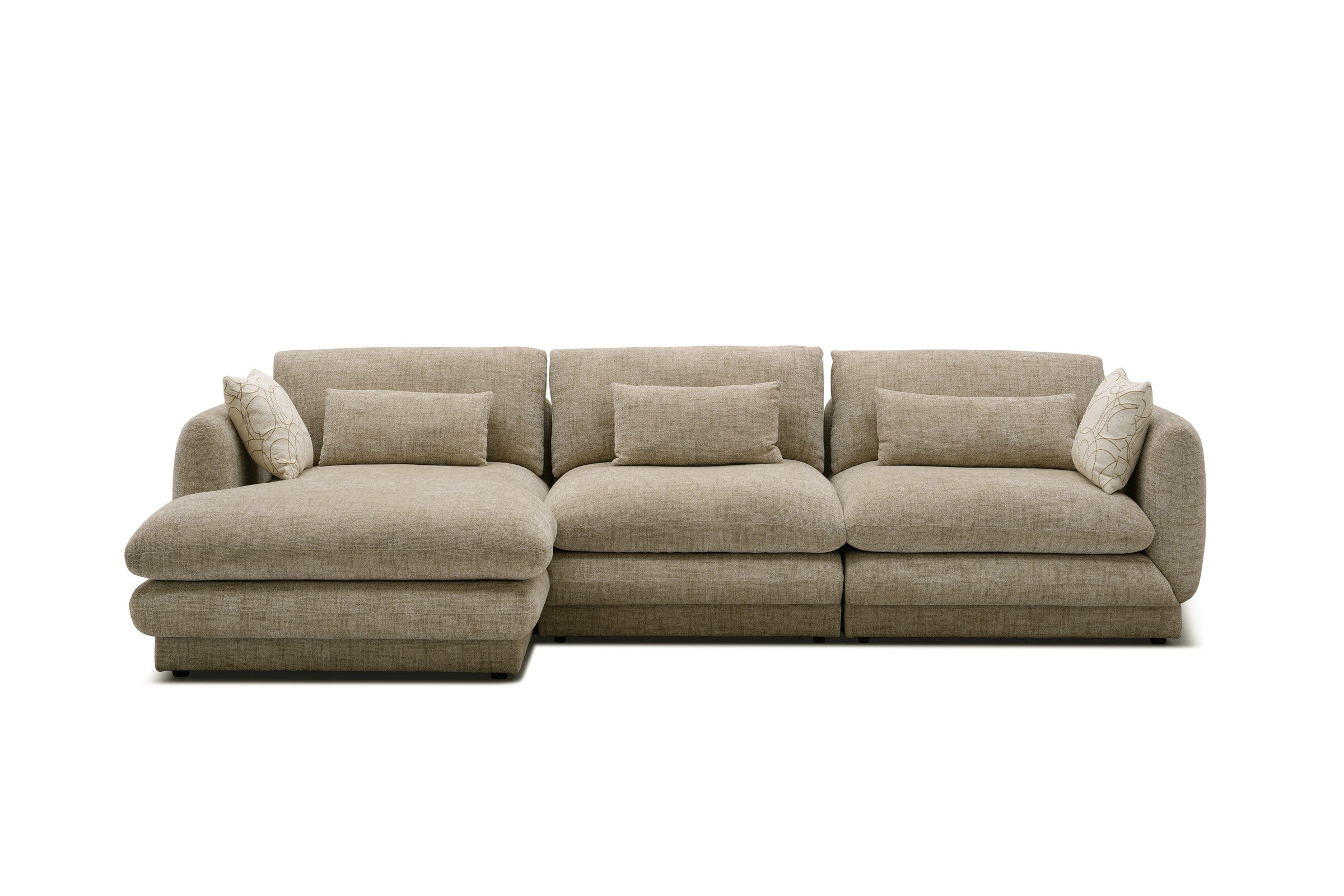Otway L-Shaped Fabric Lounge with Chaise in Beige, right-hand chaise when sitting