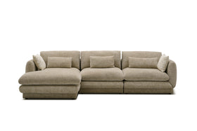 Otway L-Shaped Fabric Lounge with Chaise in Beige, right-hand chaise when sitting