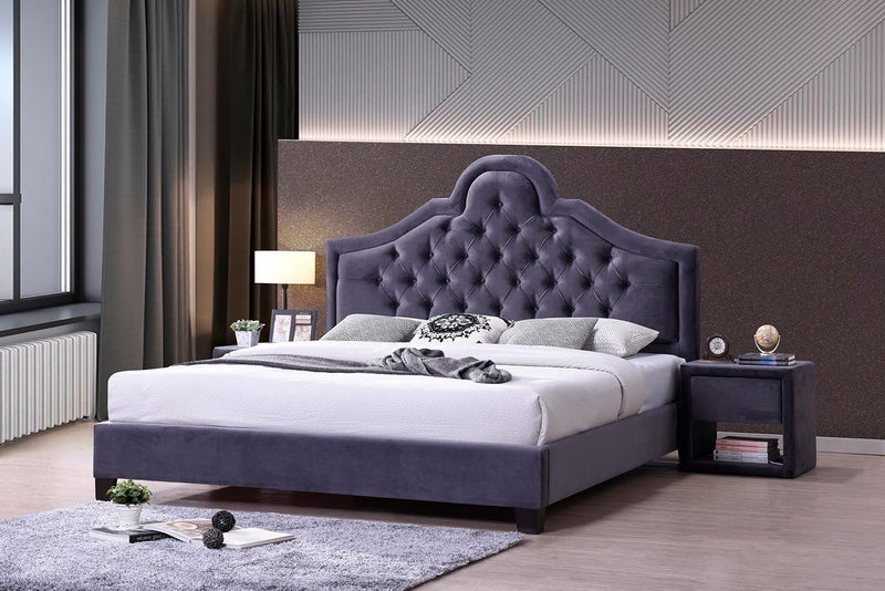 Palma Velvet Upholstered Bed in Dark Grey | The A2Z Furniture