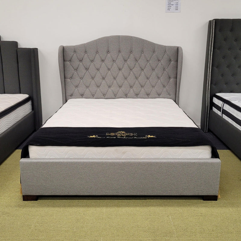 Modern Ash Grey Fabric Bed with Wooden Slat and Metal Legs - Panda by The A2Z Furniture