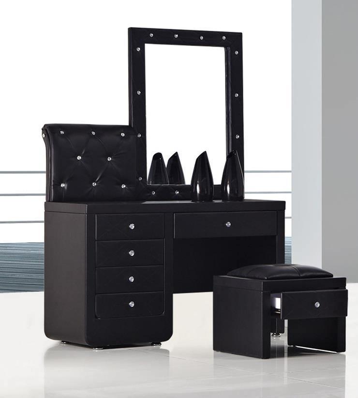 Pandora Dresser - Modern Elegance - Black PU Leather Upholstery - Matching Stool - The A2Z Furniture