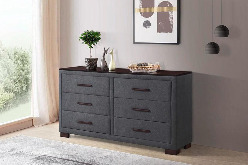 Parker Lowboy - Modern Design - Black Fabric Upholstery - 6 Drawers - The A2Z Furniture