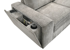 Silver sofa with cup holders and smartphone on a white background