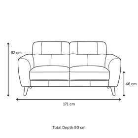 Pearl 2 Seater Leather Lounge dimensions diagram — 171cm length, 90cm depth, 46cm seat height, 92cm overall height