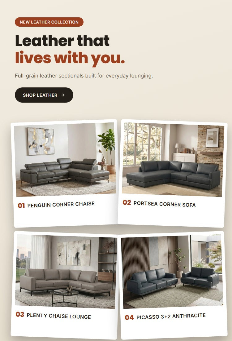 Penguin leather sofa collection homepage hero banner mobile