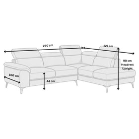 Penguine Leather Corner Chaise Sofa dimension diagram
