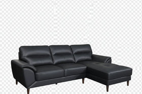Black leather sectional sofa on a white background