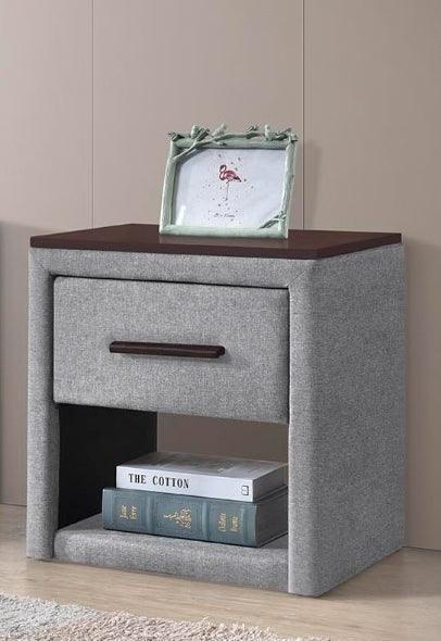 Phoebe Bedside Table - Modern Grey Fabric Bedside Table with Drawer and Shelf - A2Z Furniture - The A2Z Furniture