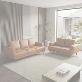 Picasso 3+2 Orange Leather Lounge Set — faded lifestyle photo, dimensions coming soon