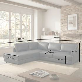 Portsea L-Shaped Corner Leather Sofa dimension diagram