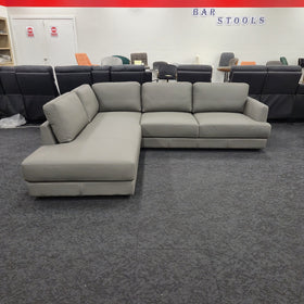 Chaise section of the Portsea L-Shaped Corner Leather Sofa in light grey leather, showing the seat cushion and base, at The A2Z Furniture showroom