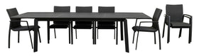 11 piece charcoal outdoor dining set with large rectangular table and cushioned chairs