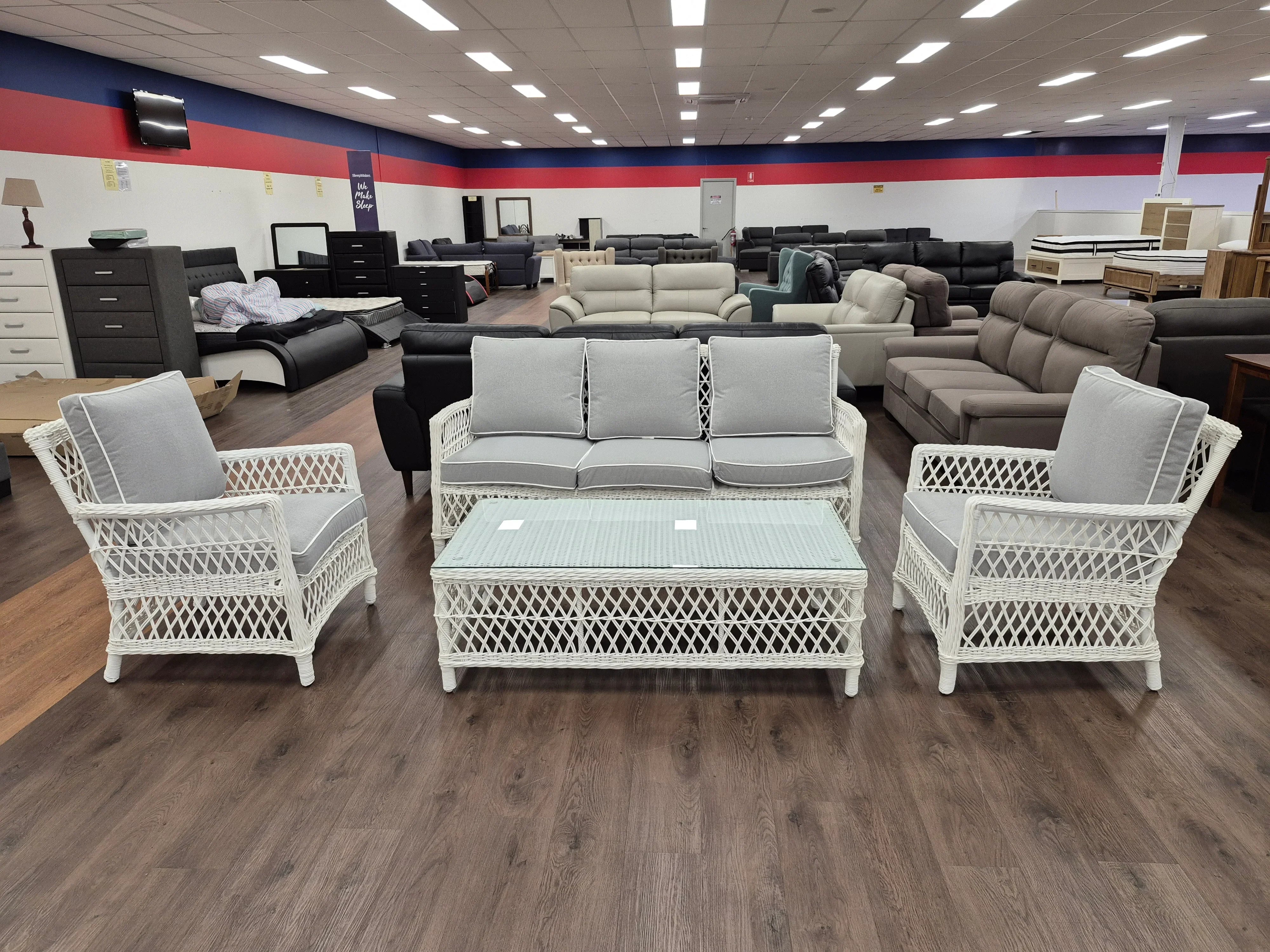 Riviera 4 Piece Outdoor Sofa Set with White Wicker Frame

