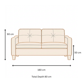 Savannah 3 Seater Fabric Sofa dimensions diagram - length 180cm, depth 80cm, height 50-90cm - The A2Z Furniture