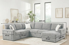 Sherwood U-Shaped Sofa Bed dimension diagram