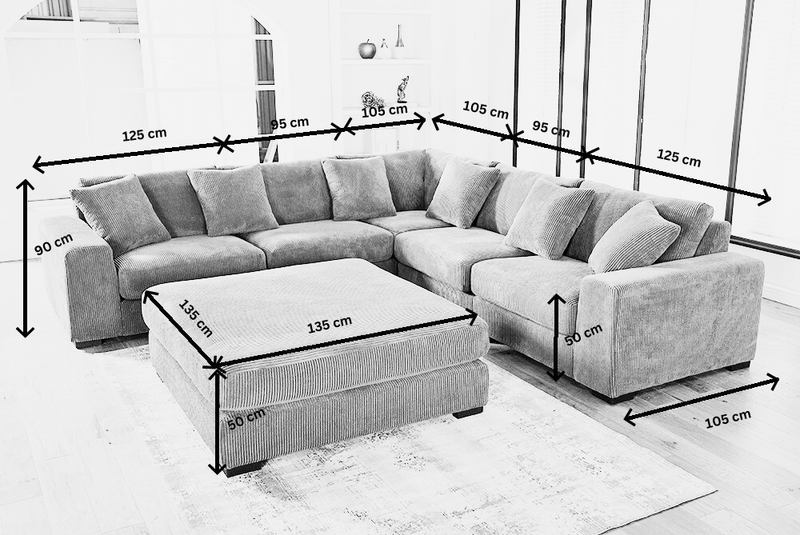 Measurement for Skipper Modular Corner Sofa in Grey Velvet | Deep Seats | High Quality - The A2Z Furniture