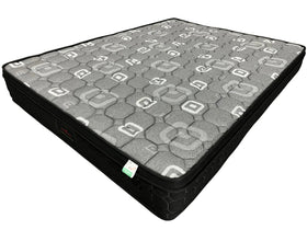 Gray and black patterned mattress on a white background