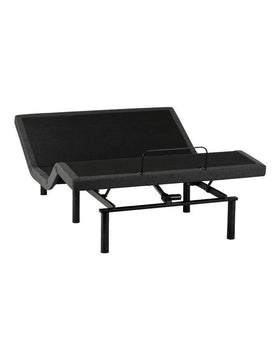 Adjustable bed base with metal legs and ergonomic frame on white background