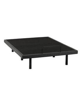 Black adjustable bed base with simple modern design on six sturdy legs