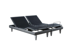 Adjustable bed base with split design and raised backrests on grey legs