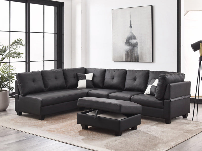 Spencer II PU Leather Corner Couch with Reversible Chaise, Ottoman and Pillows - The A2Z Furniture