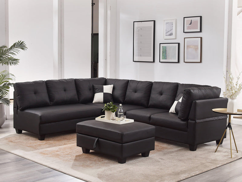 Spencer II PU Leather Corner Couch with Reversible Chaise, Ottoman and Pillows - The A2Z Furniture